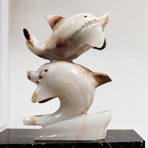 Handmade Marble Onyx Dolphin Sculpture, Dolphins Marble Decor for Home, Office